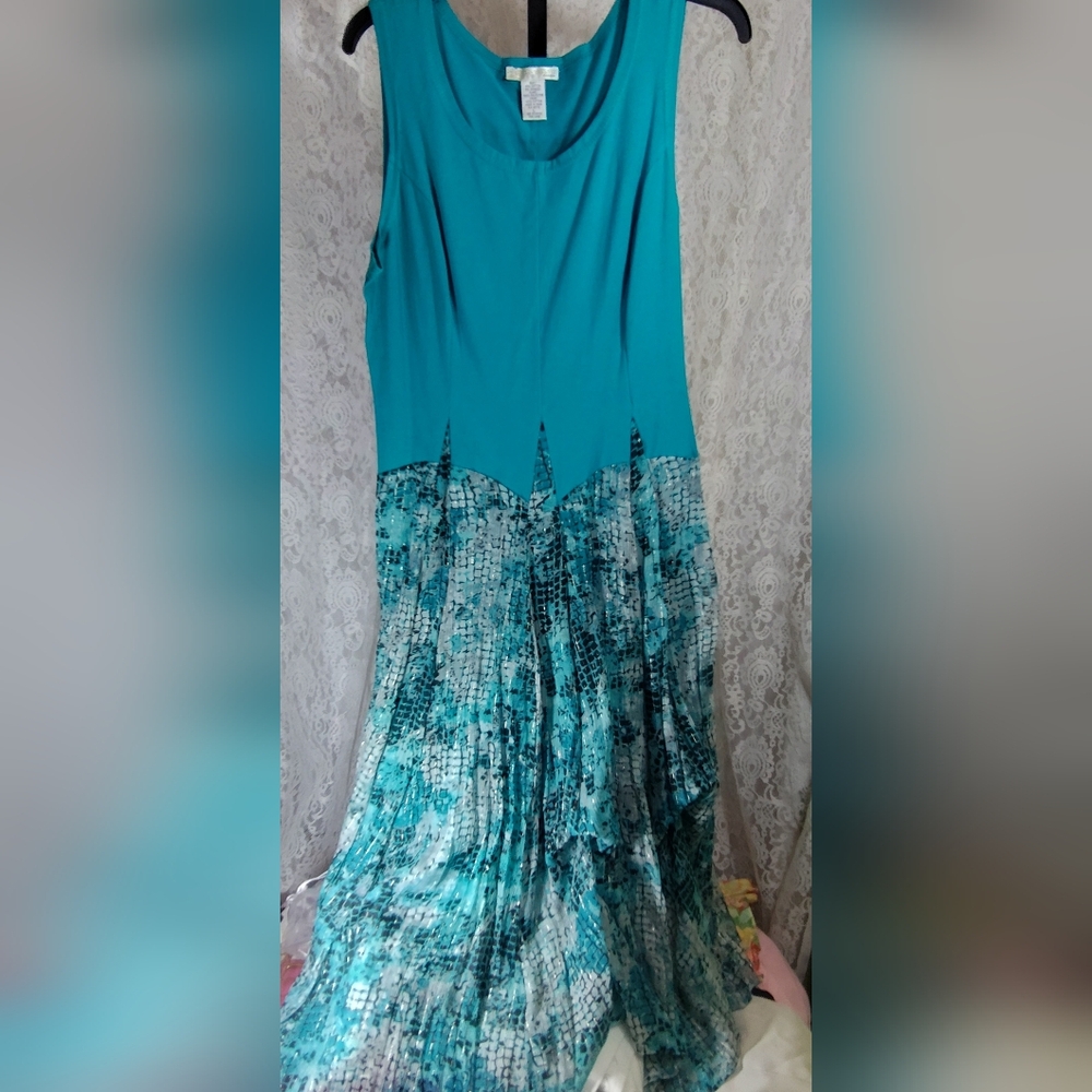 Vasna Teal and Patterned Sleeveless Bubble maxi  Dress